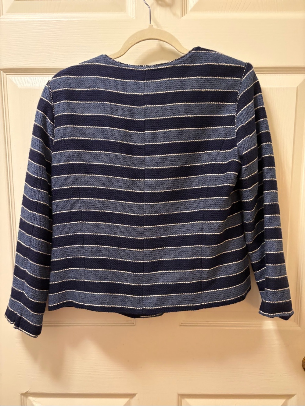LOFT Womens Size 8 NWT Blue Striped Textured Boucle Zip Front Jacket Blazer - Picture 3 of 10
